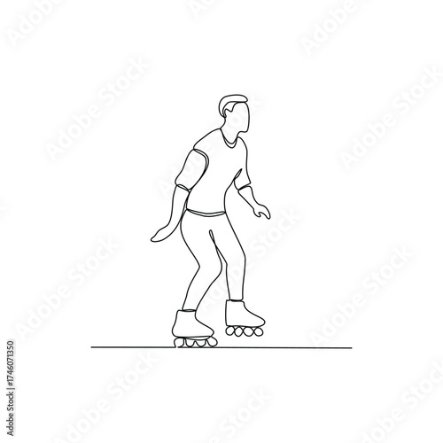 One continuous line drawing of roller skating illustration.Roller skating is a recreational activity, a sport, and a form of transportation with roller skates. Sport theme design vector concept.
