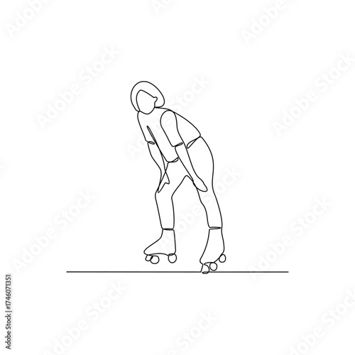 One continuous line drawing of roller skating illustration.Roller skating is a recreational activity, a sport, and a form of transportation with roller skates. Sport theme design vector concept.