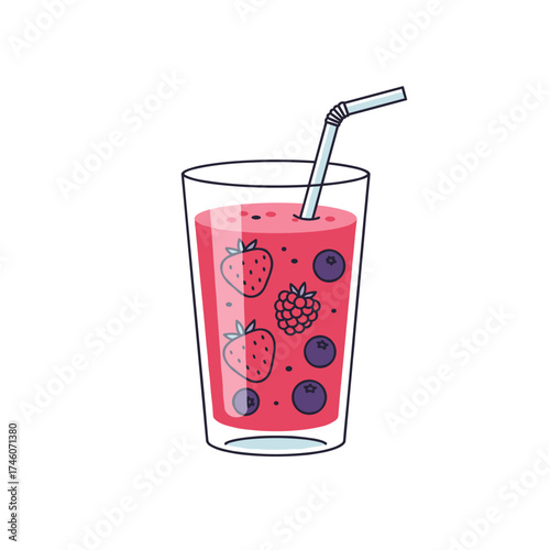 Refreshing Berry Smoothie in Glass with Straw