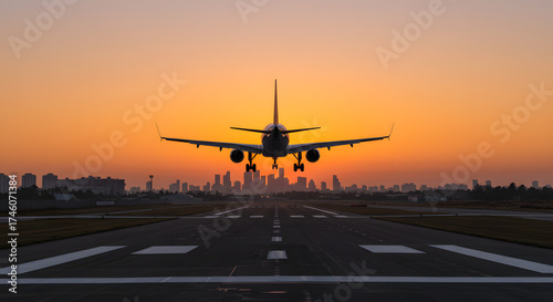 Airplane landing flying airport sun sunset vacation holidays travel traveling plane aircraft travelling