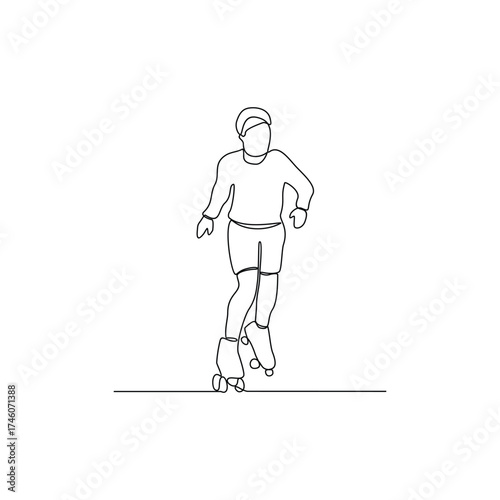 One continuous line drawing of roller skating illustration.Roller skating is a recreational activity, a sport, and a form of transportation with roller skates. Sport theme design vector concept.