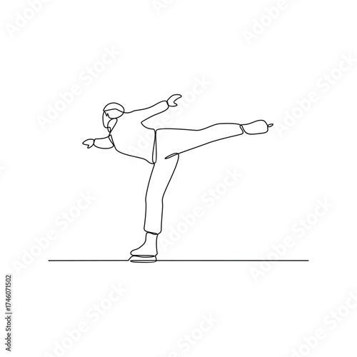 One continuous line drawing of ice skating illustration. Ice skating is the self-propulsion and gliding of a person across an ice surface, using ice skates. Sport theme design vector concept.