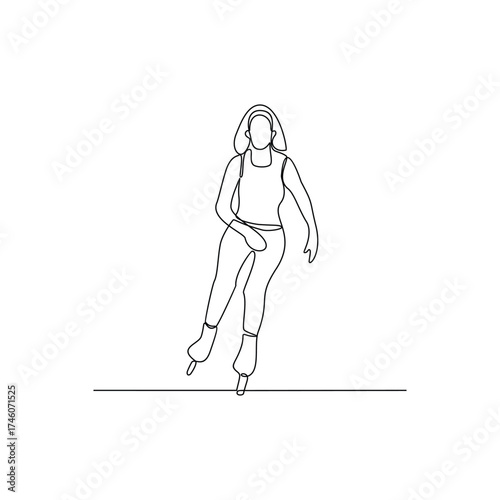 One continuous line drawing of roller skating illustration.Roller skating is a recreational activity, a sport, and a form of transportation with roller skates. Sport theme design vector concept.