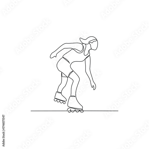 One continuous line drawing of roller skating illustration.Roller skating is a recreational activity, a sport, and a form of transportation with roller skates. Sport theme design vector concept.