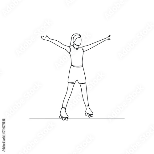 One continuous line drawing of roller skating illustration.Roller skating is a recreational activity, a sport, and a form of transportation with roller skates. Sport theme design vector concept.