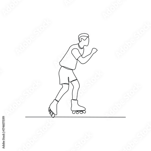 One continuous line drawing of roller skating illustration.Roller skating is a recreational activity, a sport, and a form of transportation with roller skates. Sport theme design vector concept.