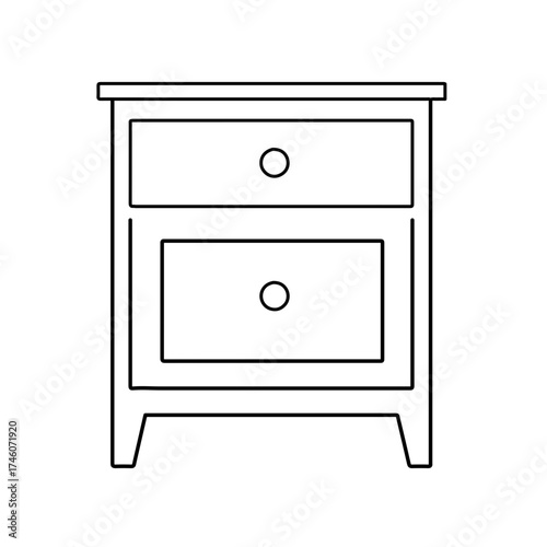 Minimalist Two-Drawer Nightstand Outline with Circular Knobs and Clean Lines