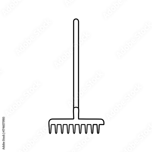 Simple Black Outline of a Gardening Rake on Transparent Background