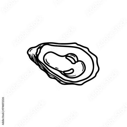 Hand-drawn Illustration of an Open Oyster Shell