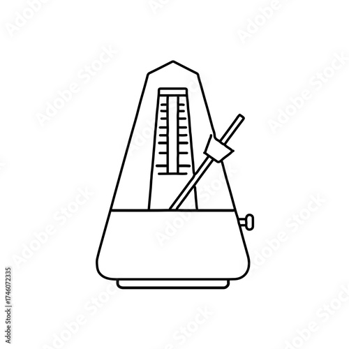 Line art illustration of a classic metronome with adjustable pendulum and tempo scale