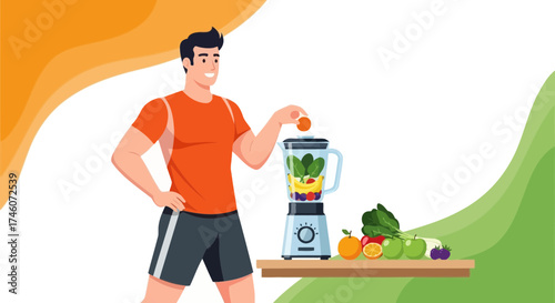 Healthy Lifestyle: Preparing a Fresh Fruit Smoothie in a Modern Kitchen Setting