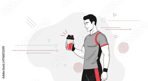 Healthy Man Holding Protein Shake Bottle Representing Fitness and Wellness