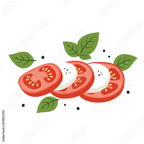 Caprese Salad Slices with Basil and Peppercorns