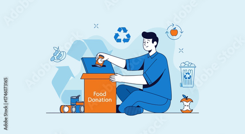 Illustration Depicting Food Donation and Recycling Concepts For Community Support