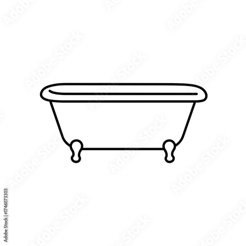 Minimalist Line Art: Classic Bathtub with Claw Feet and Rounded Edges