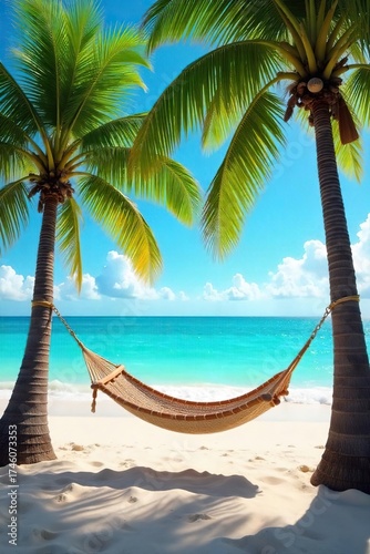 Wallpaper Mural Hammock Serenity Sun-Drenched Palm Trees, Ocean Breeze, Tropical Vacation Relaxation Torontodigital.ca