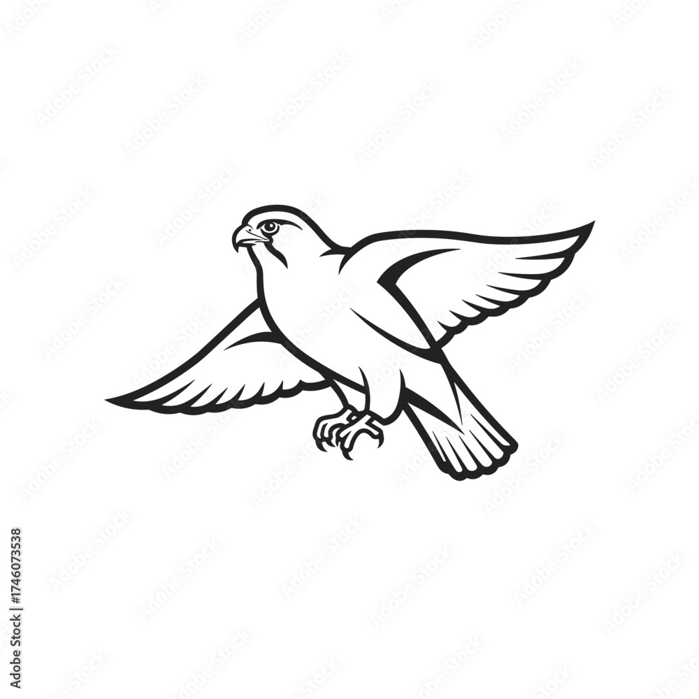 Fototapeta premium Stylized Falcon Soaring with Sharp Talons and Focused Gaze in Black and White