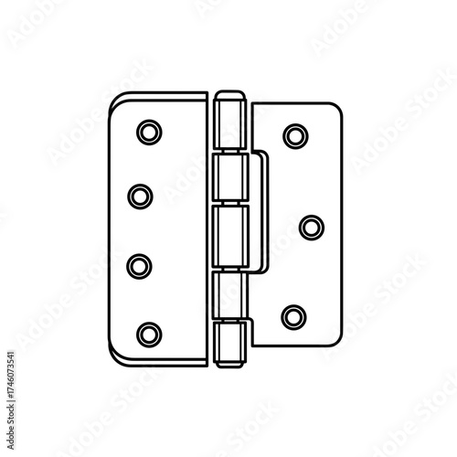 Detailed Outline of a Hinged Door Hinge with Rounded Corners and Six Screw Holes