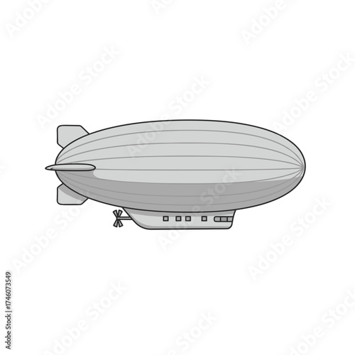 Stylized Gray Dirigible with Rear Propeller and Rectangular Windows Illustration