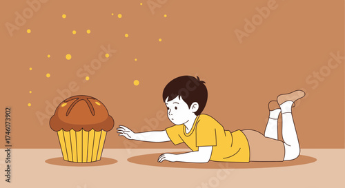 Illustration of a child reaching for a cupcake desiring some food