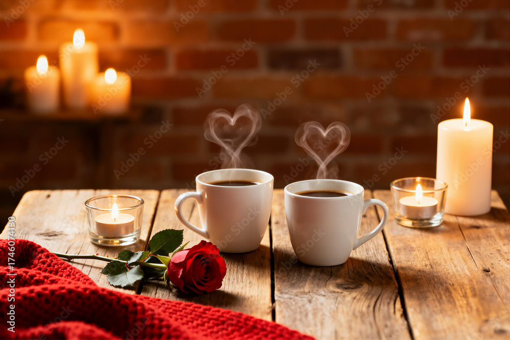 Fototapeta premium Cozy Romantic Coffee Date by Candlelight