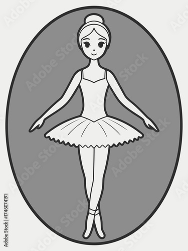 Vector illustration of a young blonde ballerina silhouette in a white tutu gracefully performing an elegant leap, symbolizing beauty, balance, dance