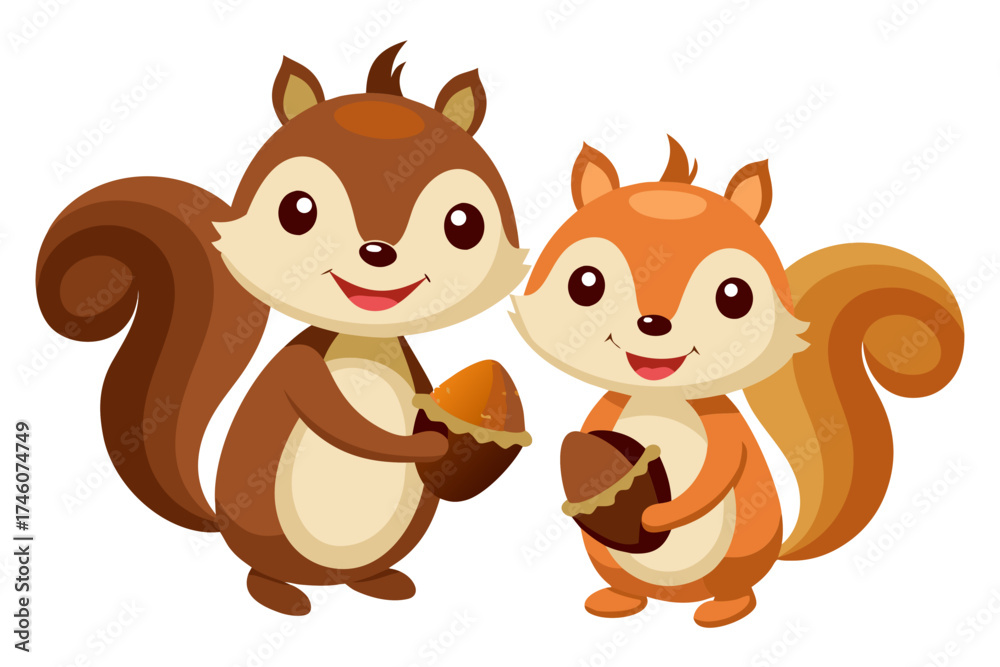 Obraz premium Squirrel holding acorn, autumn forest animal isolated on white background