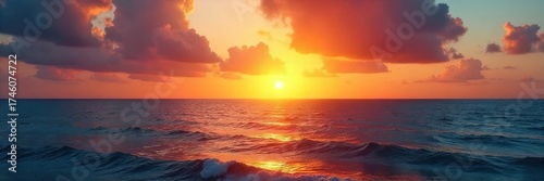 Wallpaper Mural Dramatic Sunrise Seascape Golden Hour Light Paints Vibrant Ocean Hues, Casting Long Shadows on Tranquil Water Torontodigital.ca