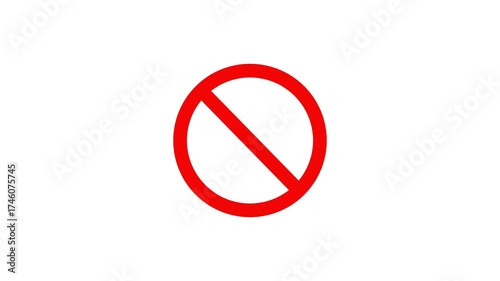 Animated Forbidden Icon, Red Prohibition Sign for Warning Videos. do not enter sign animation on white background. 4k video