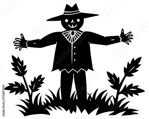 Scarecrow in autumn field vector illustration isolated on white background