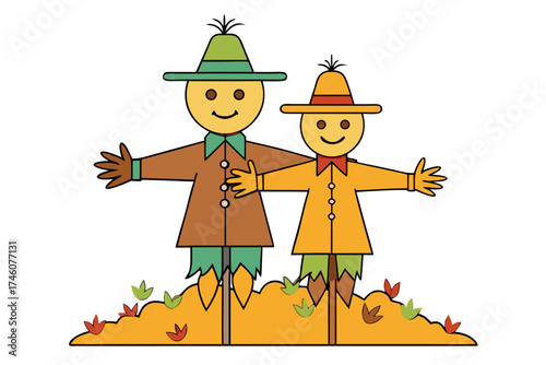 Scarecrow in autumn field vector illustration