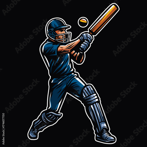 Abstract cricket bat is trying to hit the ball, Cartoon vector illustration