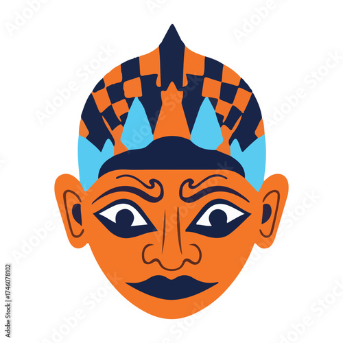Traditional Javanese mask with intricate details and vibrant colors.