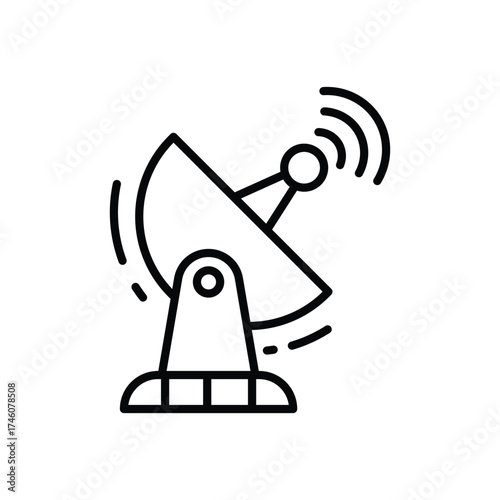 A blackoutlined satellite dish icon transmitting waves
