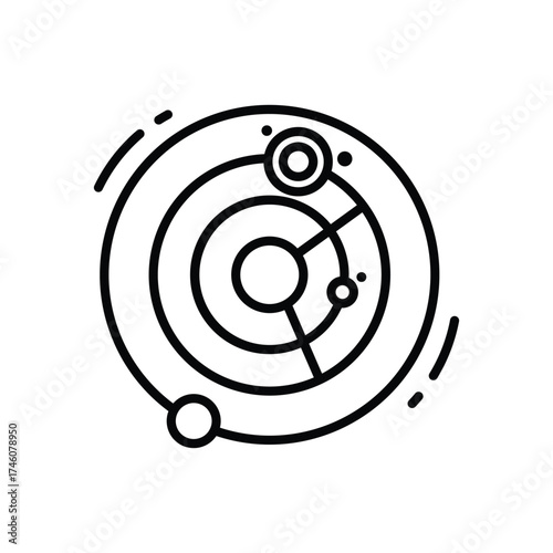 A black and white icon shows concentric circles lines and circular objects