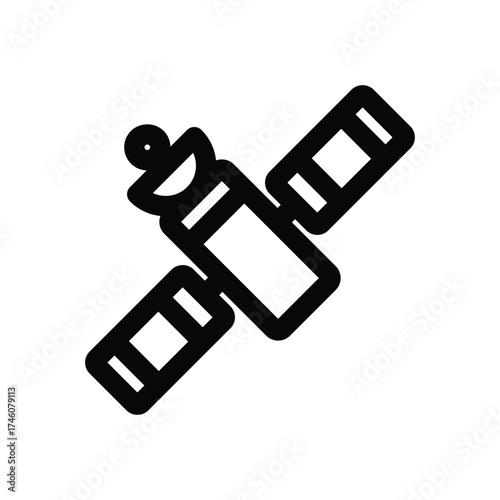 A black and white satellite icon It has solar panels and an antenna