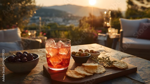 Sunset Aperitivo with Spritz Cocktails and Snacks on Scenic Terrace