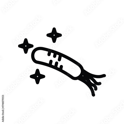 A black line drawing depicts a carrot with three sparkles