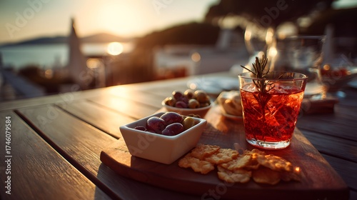 Sunset Aperitivo with Spritz Cocktails and Snacks on Scenic Terrace