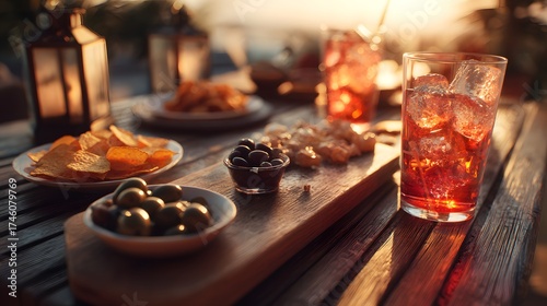 Sunset Aperitivo with Spritz Cocktails and Snacks on Scenic Terrace