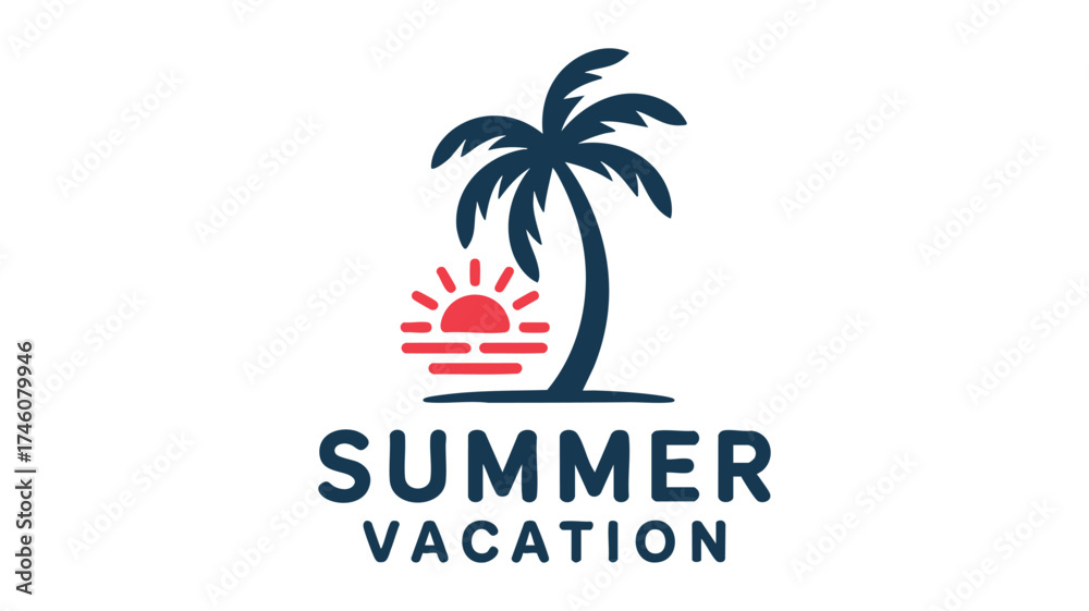 Obraz premium Tropical palm tree sunset summer vacation logo design