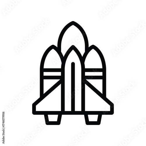 A black outlined graphic depicts a space shuttle featuring its main body side boosters and a central fuel tank