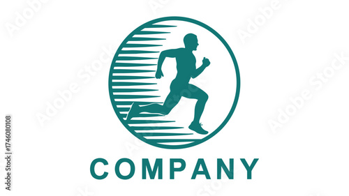 Dynamic running figure logo design modern fitness sport company branding
