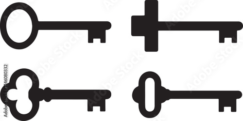 Silhouette of Vintage Keys Icon Set Vector Illustration