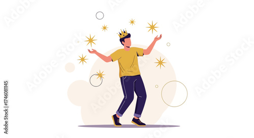 Illustration of a man wearing a crown, with stars, on a white background