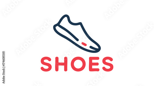 Simple line art shoe icon with bold red "shoes" text logo design