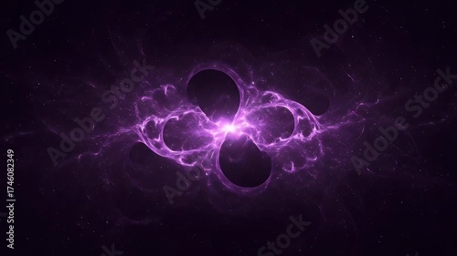 Abstract purple nebula-like artwork with a bright core and flowing strands on a dark background