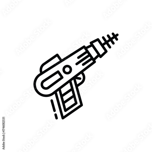 Black and white icon depicts a laser pistol The pistol is angled composed of solid lines