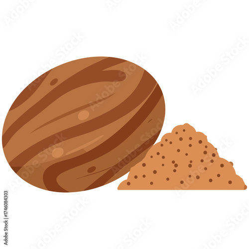 Nutmeg Seed Flat Design Icon