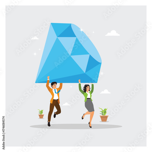 Business People Employees with Colleagues Carrying Big Valuable Diamond.